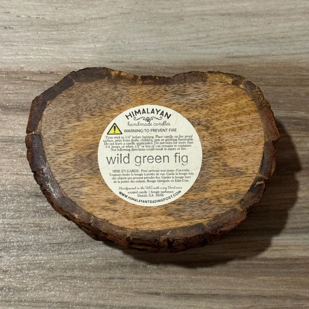 Himalayan Handmade Candles Wild Green Fig Soy Wax Tree Bark Log Wood Bowl 5in